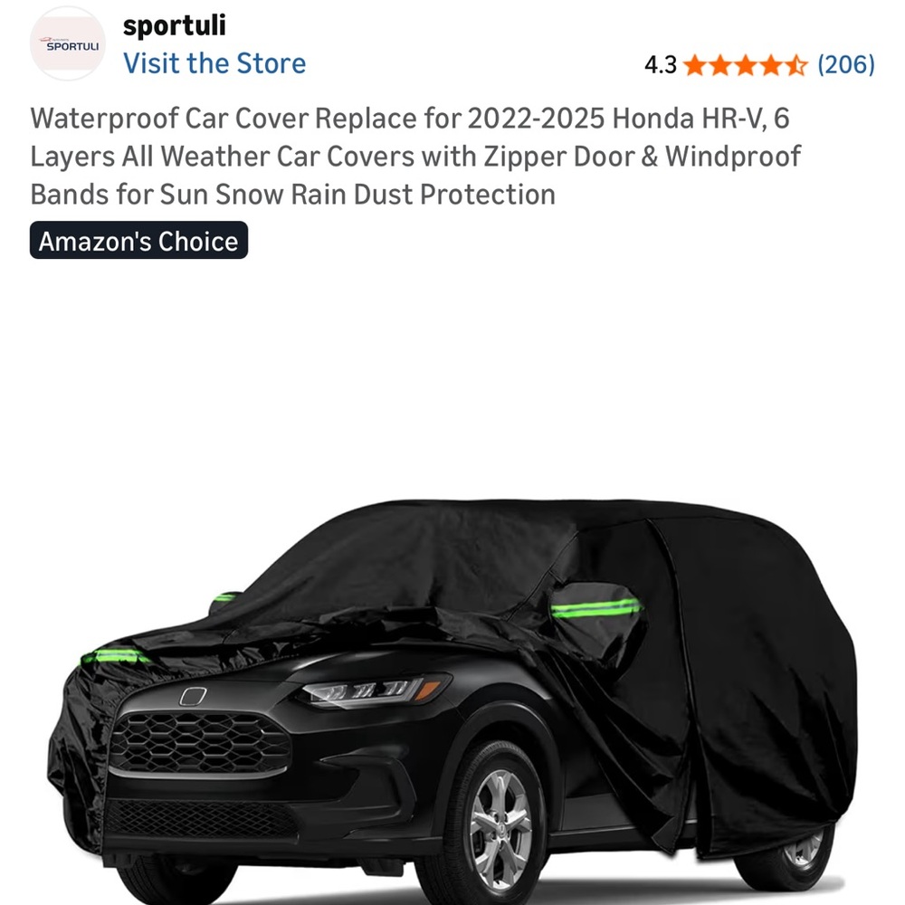Black Waterproof Car Cover for Honda HR-V